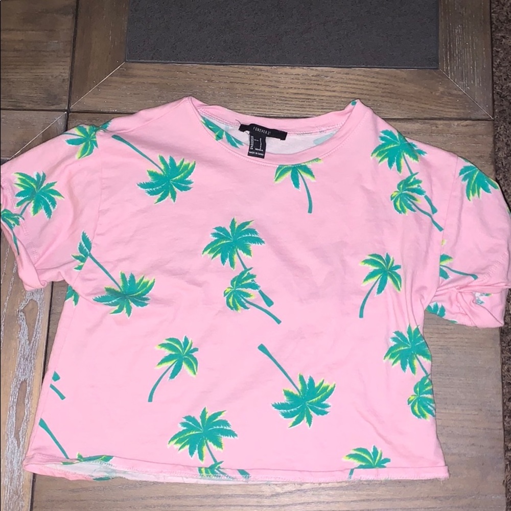 Pink shirt w/ green palm trees
